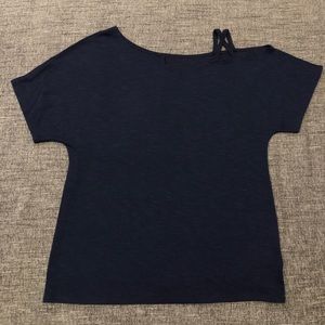 Navy knit shoulder detail top